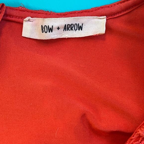 Bow Arrow Orange Crochet Fringe Dress M Boho Chic Festival Wedding Guest hippie - Picture 8 of 14